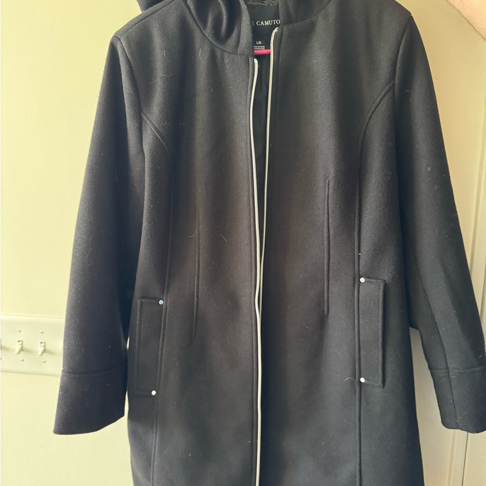 Vince Camuto Black Hooded Trench Coat